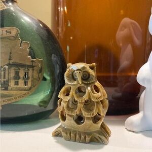 Hand Carved Soap Stone Owl Figurine with Baby Owl Inside
